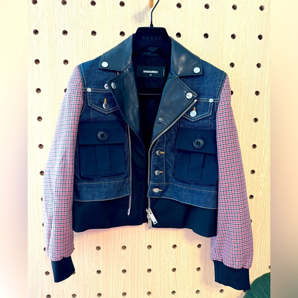 Dsquared2 leather collar denim patch Jacket